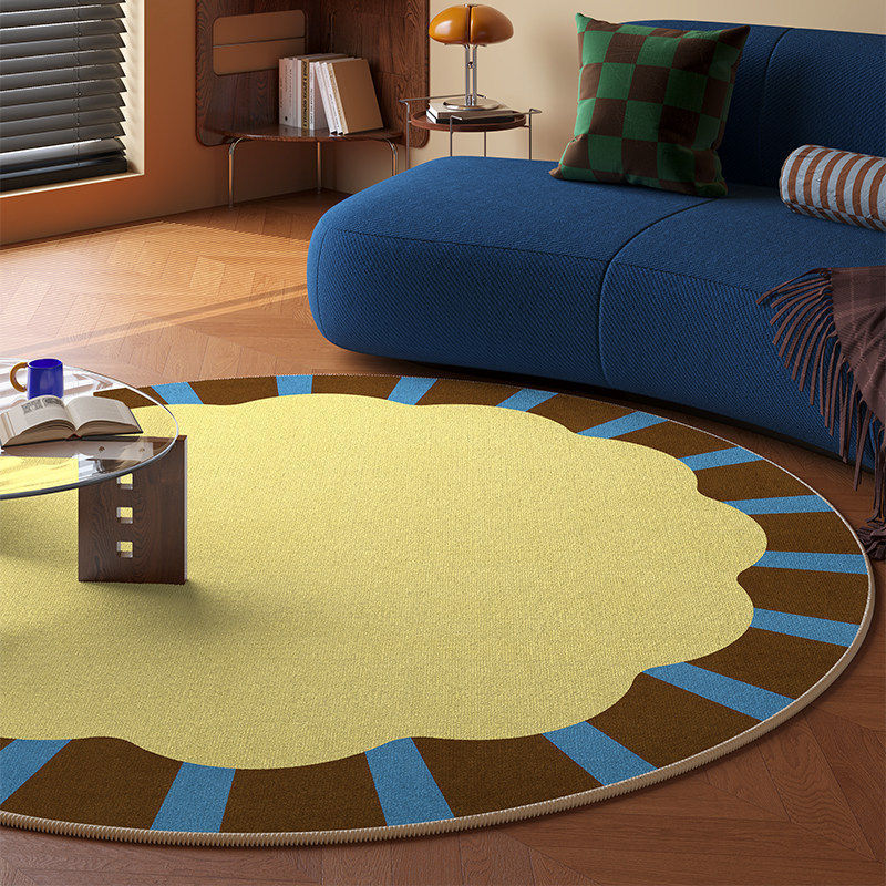 Medieval Style Bauhaus Round Carpet for Leisure Areas, Stain-Resistant and Wear-Resistant Crawling Mat, Living Room Water-Absorbent and Easy-Care Sofa Rug