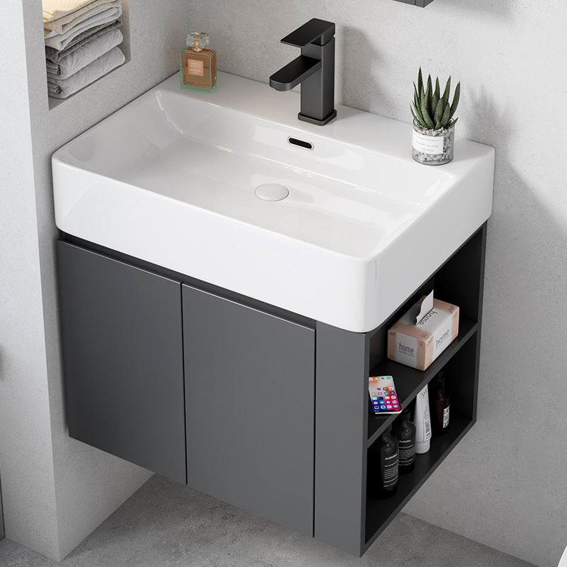 Ultra-Estrecho de madera maciza gabinete de baño combinación baño pequeño apartamento lavabo balcón tamaño pequeño lavabo mesa de lavado