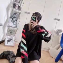 2020新款秋冬OFF渐变箭头宽松马海毛针织衫男女同款毛衣一件批