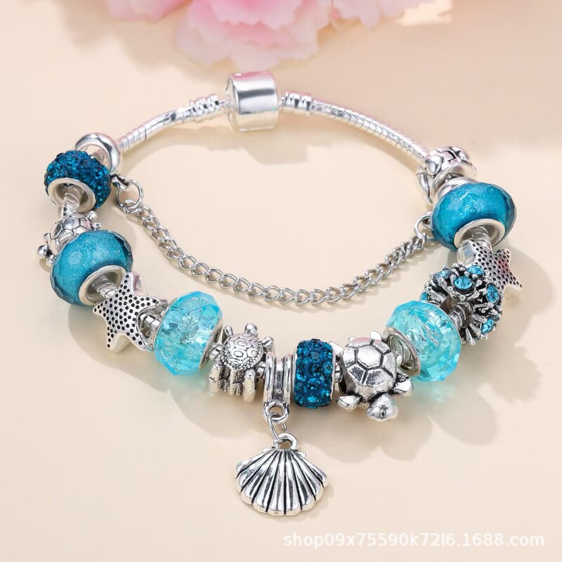 Panjia Hot Selling Charming Ladies DIY Marine Series Starfish Shell Pendant Beaded Bracelet Alloy Bracelet Wholesale