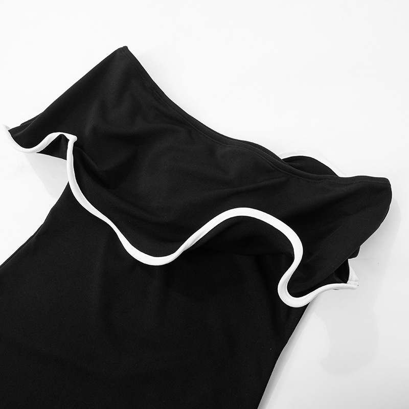 Women Clothing Summer Contrast Color Ruffled off the Shoulder Tube Top Backless Sheath Sexy Dress