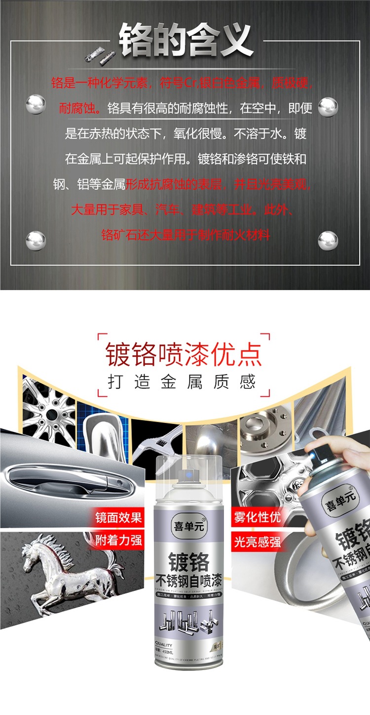 Chrome-Plated Self-Spray Paint for Stainless Steel, Rust-Free Metal Anti-Rust Paint, Galvanized Electroplated Silver Powder Paint, Car Paint