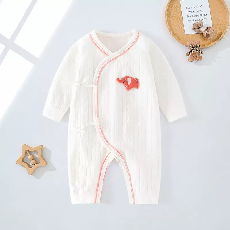 婴儿护肚蝴蝶衣新生儿月子服纯棉宝宝贴身无骨长袖哈衣春秋打底衫