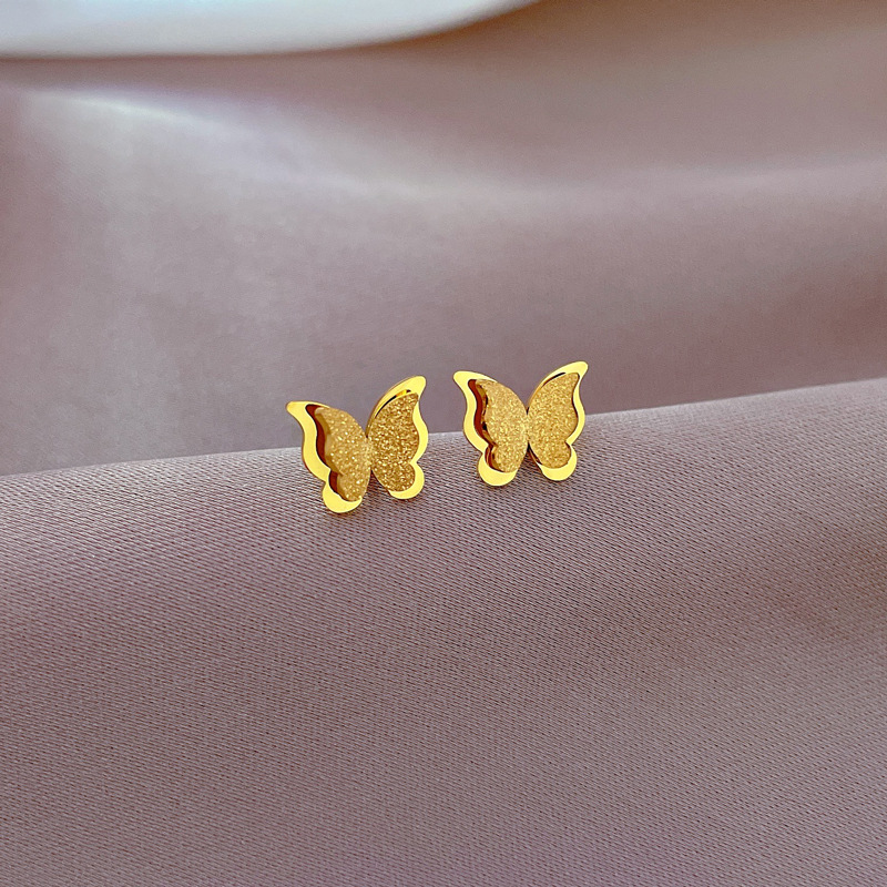 Golden Plated Plating Material Electroplating Golden Plated Butterfly Titanium Steel Simple Style Ear Studs