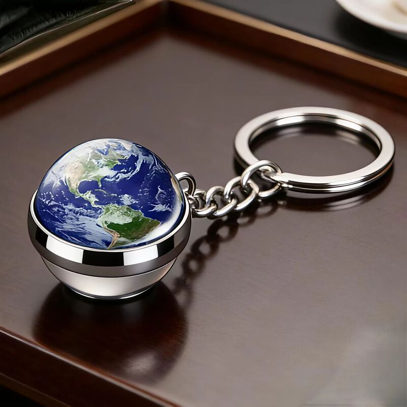 3D Universe Starry Sky Crystal Ball Keychain High Transparency Glass Planet Pendant Creative Couple Car Keychain