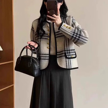 欧洲站小香风针织格子开衫外套女装2024秋冬新款复古撞色洋气上衣