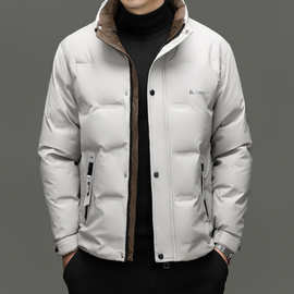 2025白鸭绒新款秋冬PU皮羽绒服男防寒立领帅气保暖中青年夹克外套