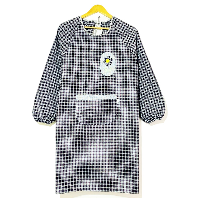 时尚全棉长袖成人围裙厨房可爱工作服秋冬棉布格子男女反穿衣批发|ru