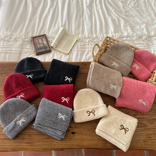Bow children's hat scarf two-piece wool suit casual autumn and winter warm baby boys and girls knitted hat
