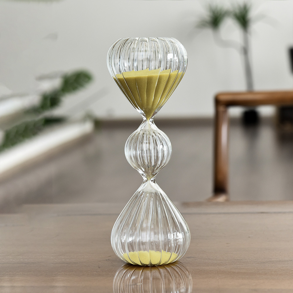 Reloj de arena de vidrio creativo temporizador de reloj de arena a rayas esférico de tres capas personalizado fabricante de decoración del hogar nórdico al por mayor