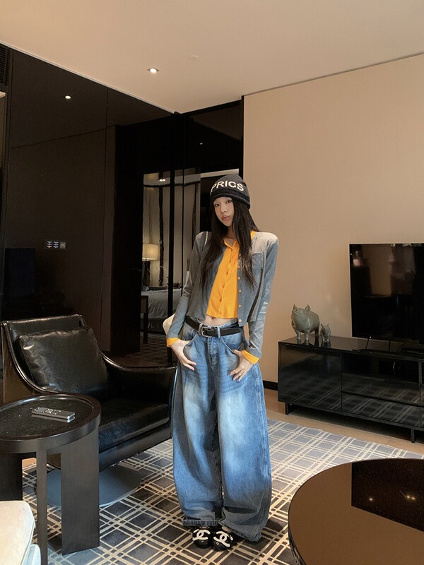 美式辣妹假两件长袖外套女2025秋季新款设计感撞色短款修身上衣潮|undefined