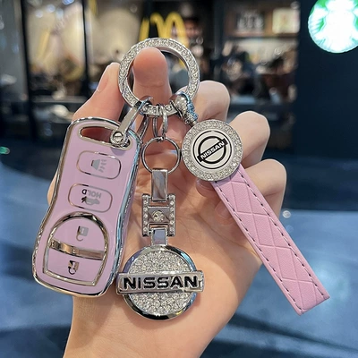 Car key bag Key Set Old Wear-resistant - nissan-h-intelligent-4-key-purple-single-shell-diamond-engraved-car-mark-leather-rope
