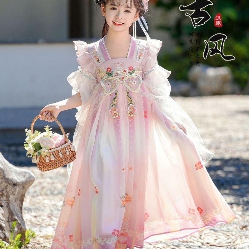 漢服女の子夏服古代スタイルプリンセスドレス 2025 新しい女の子夏の中国風古代衣装子供唐装ドレス|undefined