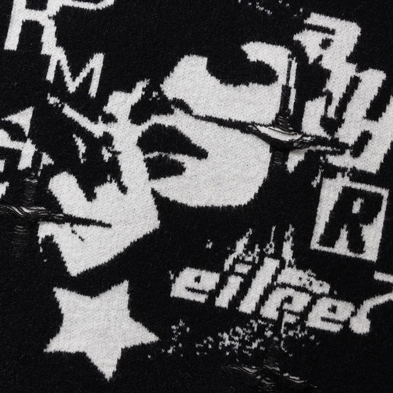 YWFG mujeres retro retro americano High Street 2024 Año Nuevo otoño pareja superior versátil cuello redondo manga larga suéter de punto image 4