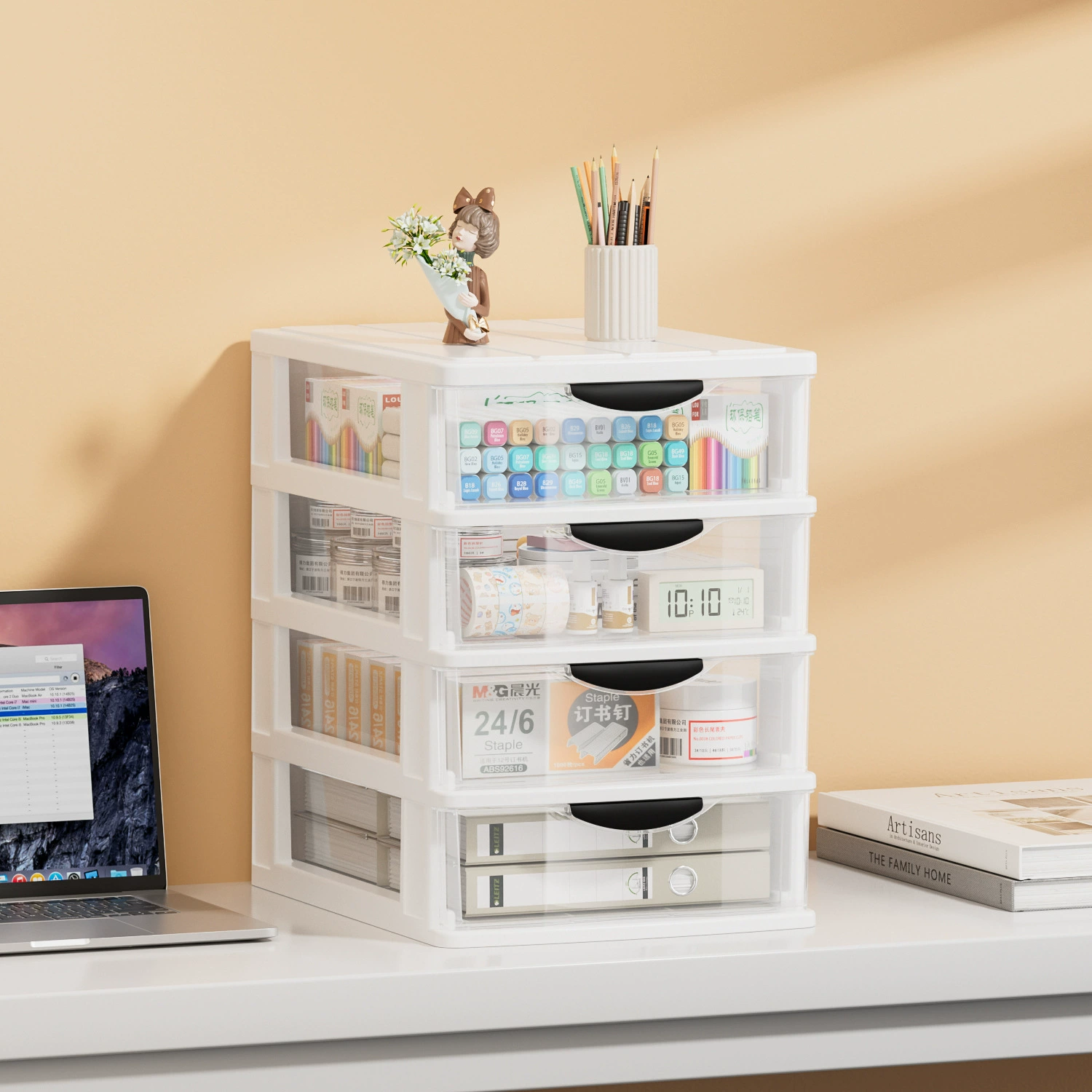 Multi-Layer Transparent Drawer Storage Cabinet, Desk File Organizer, Holds A4, 2–6 Layers