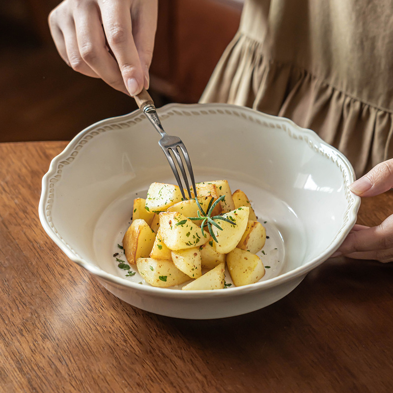 Palace Style Soup Bowl Household High-End Ceramic Large Bowl Wholesale Bowl Tableware Salad Bowl Restaurant Hotel Commercial Noodle Bowl