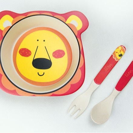 Vajilla infantil genuina Yookidoo, juego de cinco piezas de fibra de bambú para bebés, palillos, cuchara, tenedor, plato, taza, juego de alimentación combinado