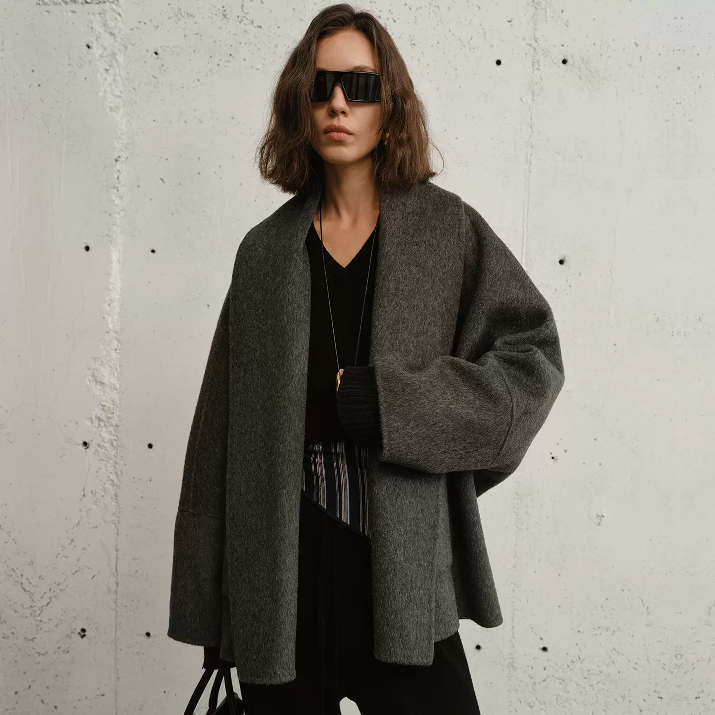 [本初]row静奢风浴袍领羊毛双面呢外套宽松廓形慵懒感短款大衣女