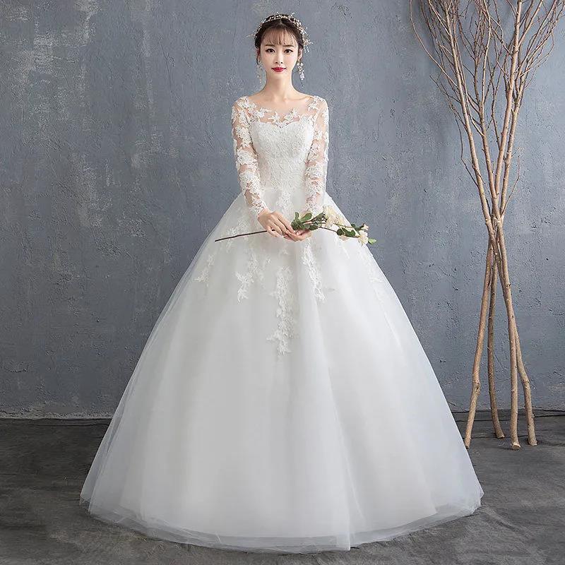 Main Wedding Dress for Petite Women 2026 New Style Bride Long-Sleeve Floor-Length Simple and Elegant Light Princess Korean Style Slimming