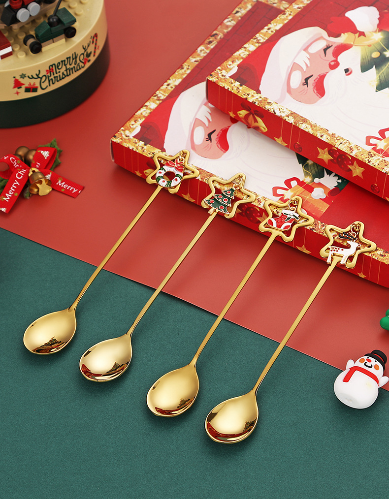 Christmas Cute Christmas Hat Christmas Tree Santa Claus Stainless Steel Spoon display picture 3
