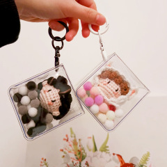 編み人形バッグ防塵手作りかぎ針毛糸ぬいぐるみストラップかわいい粘土人高透明収納バッグ