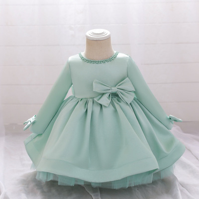 girl full dress princess Pompous skirt Flower girl Wedding dress host costume winter Long sleeve children The age of birthday full dress