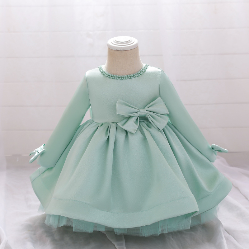 girl full dress princess Pompous skirt Flower girl Wedding dress host costume winter Long sleeve children The age of birthday full dress