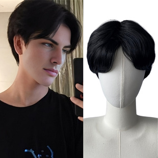 Wig Men's Cold Brown Short Hair Korean Style Men's Wig Handsome and Realistic Summer Natural Breathable Full Headgear