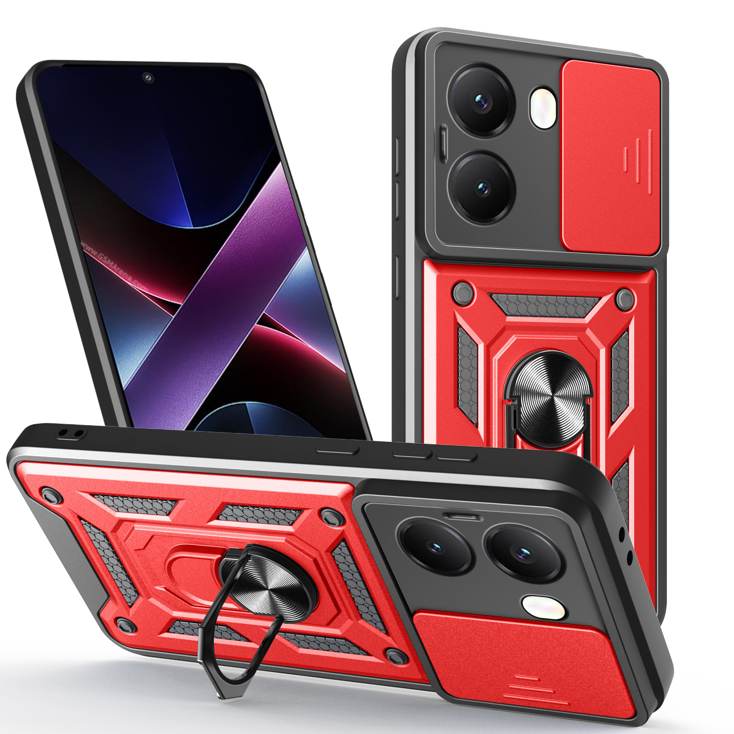 Caso de teléfono móvil de ventana de empuje POCO X7PRO TPU + PC armadura de protección contra caídas soporte de anillo de carga de absorción magnética