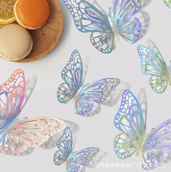 12 pegatinas doradas de mariposas huecas para pared, pegatinas de mariposas para decoración de paredes del hogar, pegatinas creativas de mariposas.