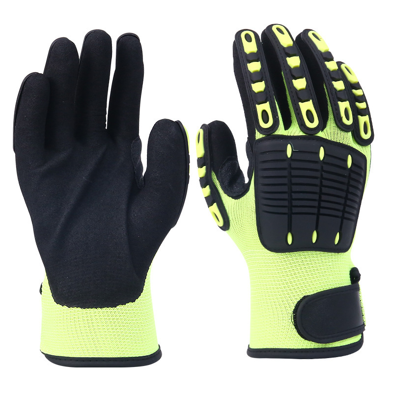 Guantes anti-colisión amarillo fluorescente antideslizante TPR anti-batida de petróleo anti-desgaste de hardware anti-desgaste de trabajo anti-corte