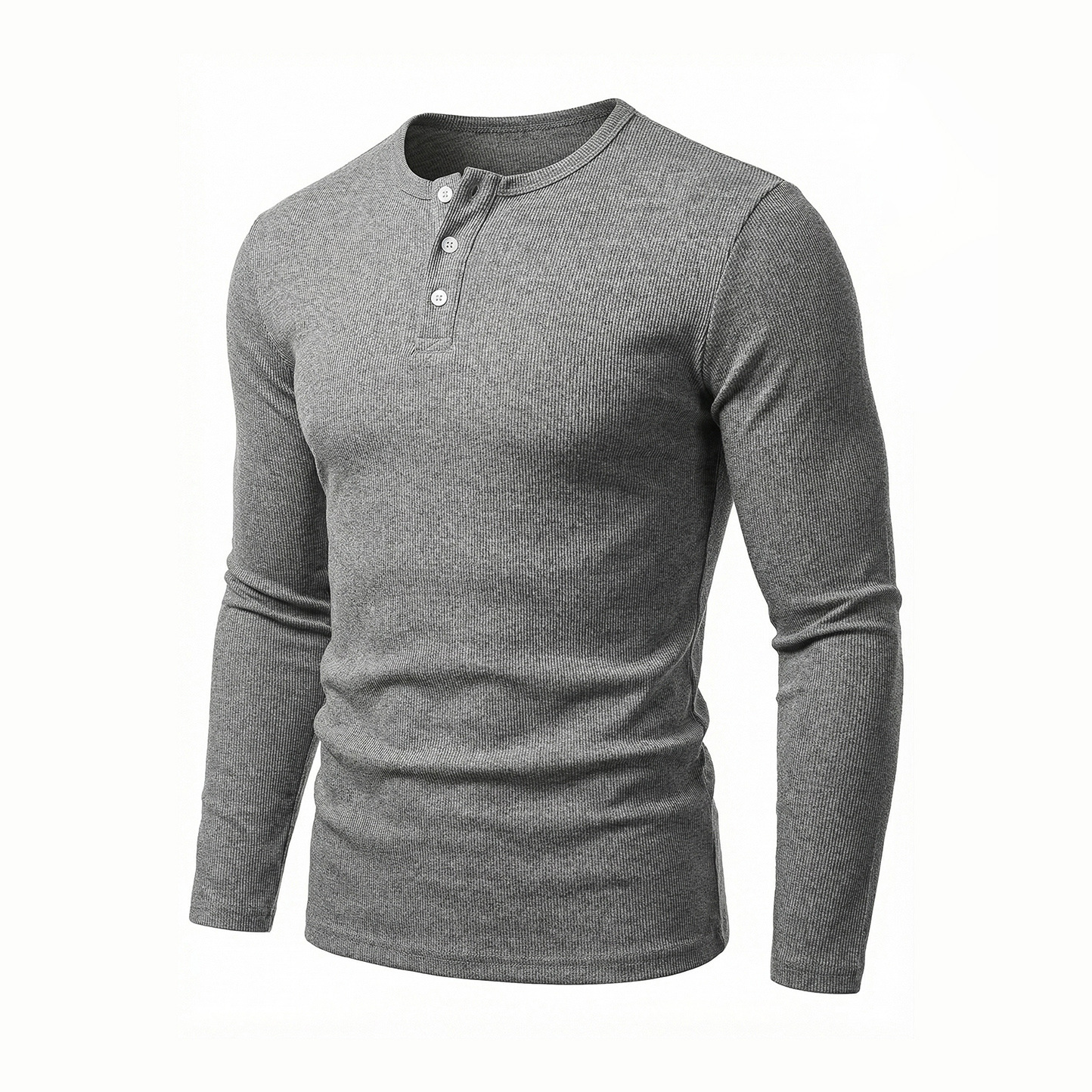2026 ropa de hombre transfronteriza ajustado henry camiseta de manga larga ligera botón casual camiseta de cuello redondo de hombre