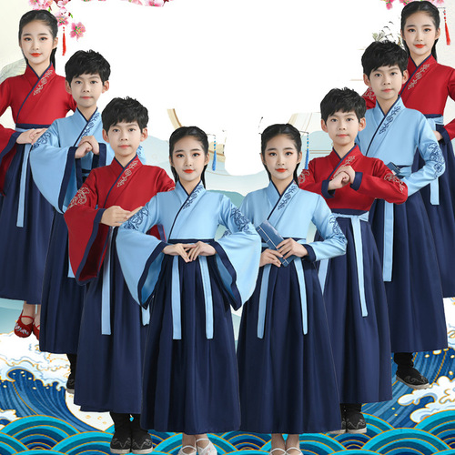 Children's Hanfu Kindergarten Ancient Costume Guoxue Uniform for Boys and Girls, Scholar Outfit Three-Character Opening Ceremony Performance Costume, One Piece Dropshipping