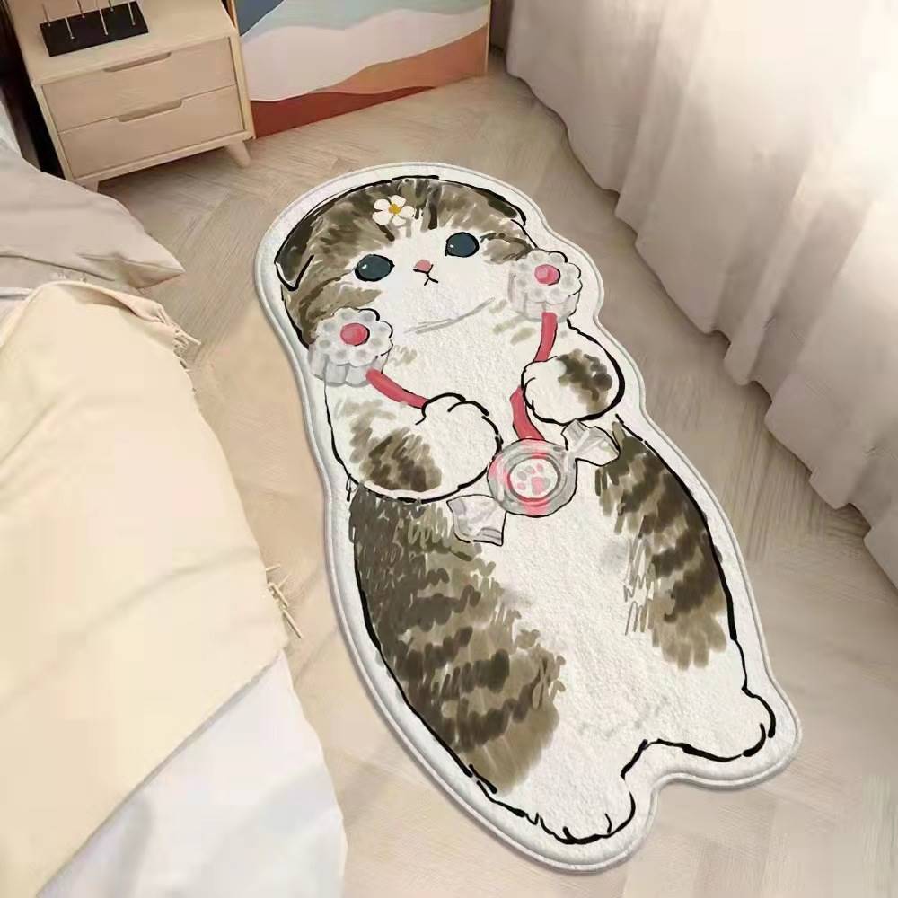 Cartoon feline alfombra de cachemira dormitorio alfombra de cama sofá doméstico mantas de mesa de té resistente al desgaste fácil de cuidar alfombra de ventana flotante