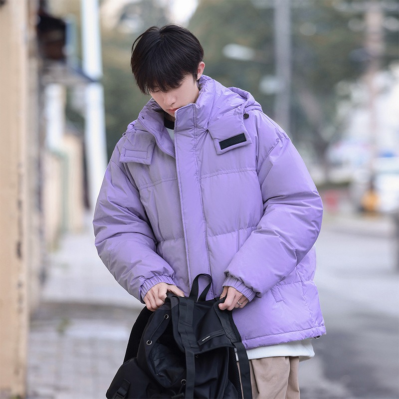 Chaqueta con capucha para hombre, ropa de invierno a prueba de frío, de marca moderna, corte holgado, plumón de pato blanco, cálida, estilo japonés, color liso, abrigo versátil.