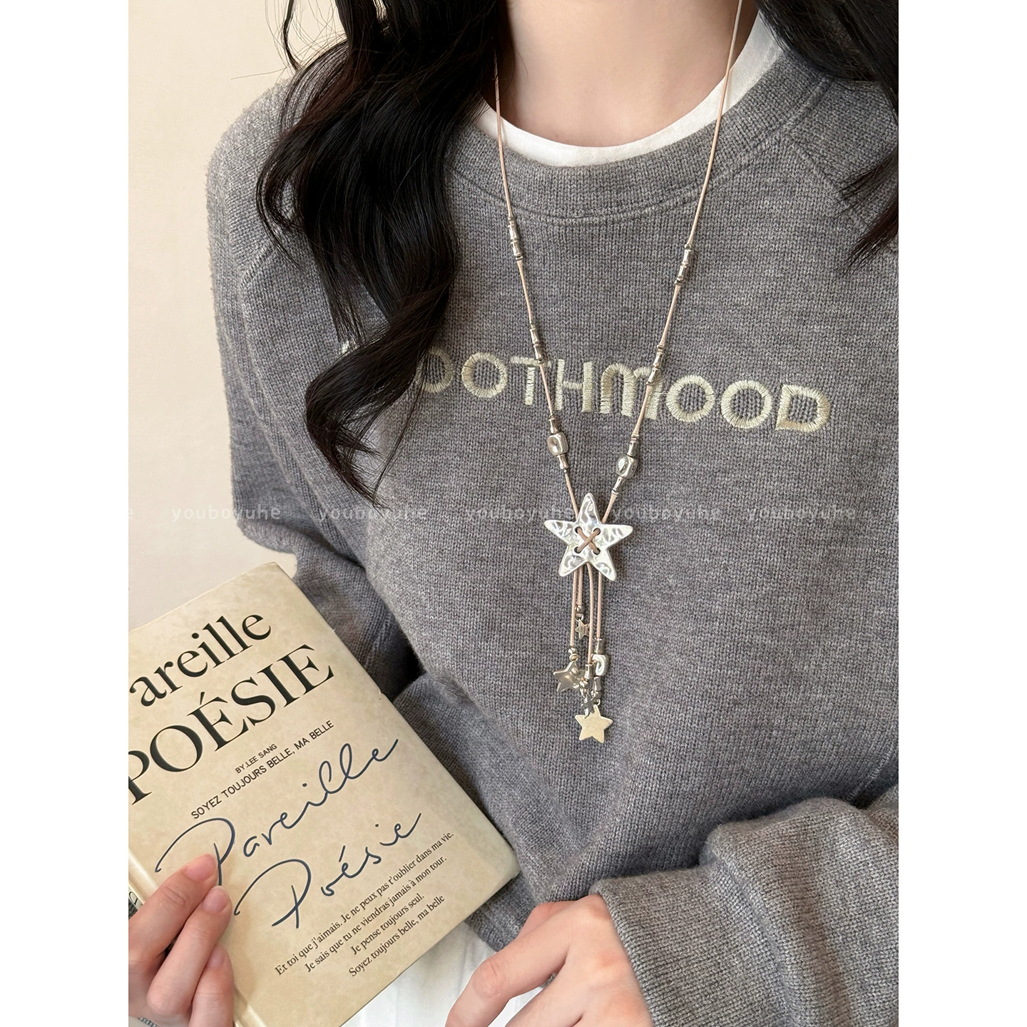 Retro Silver Star Tassel Necklace Women's Niche Design Unique Stylish Sweater Chain Sweet and Cool Versatile Long Accessories