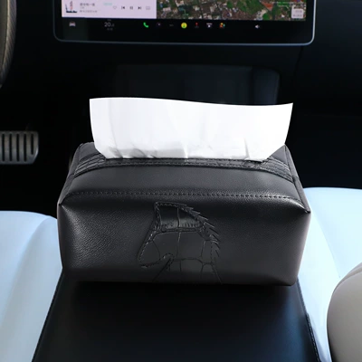 Box, High-End Car Interior Color-Matched Tissue: Car tissue box/set - auspicious-horse-black-crocodile-pattern