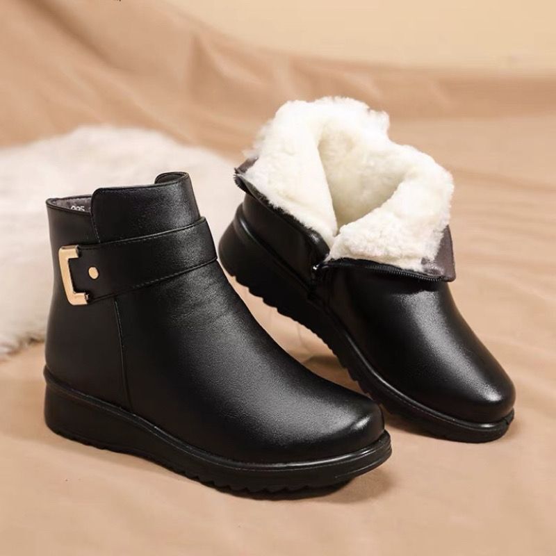 Mother Shoes Winter Cotton Shoes fleece-lined Flat Non-slip Warm Ankle Boots for the Elderly Women's Shoes Leather Shoes for the Middle-aged Winter Shoes