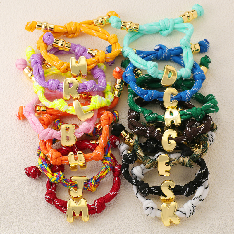 European and American Cross-Border Hot-Selling Colorful Rope 26 English Letters Bracelet Copper Gold-Plated Simple Braided Bracelet Bracelet Accessories