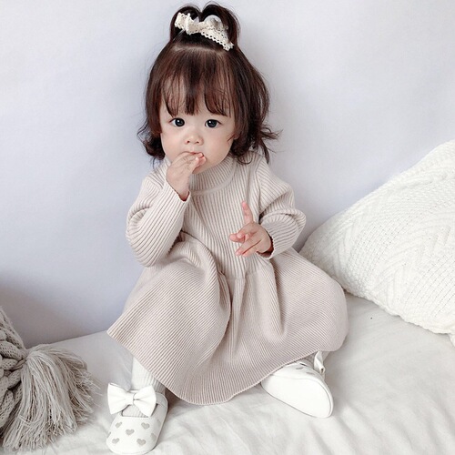 Autumn and winter girls knitted dress fashionable skirt cute baby red sweater dress fashionable princess skirt