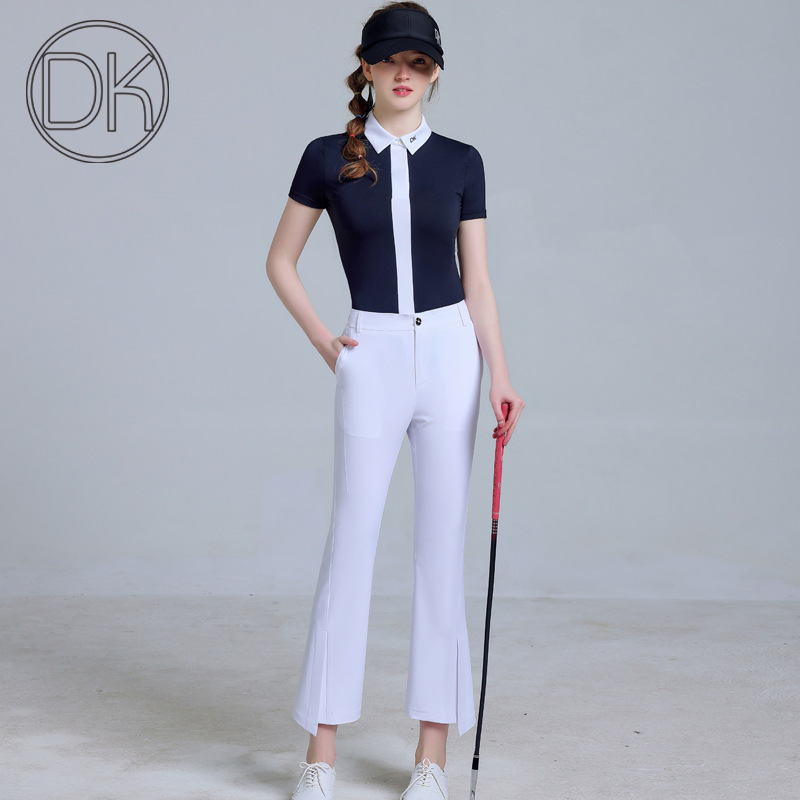 Golf Clothing Women's Suit Summer Short-sleeved T-shirt Top Quick-drying Clothes Women's White Ankle-length Pants Flared Pants