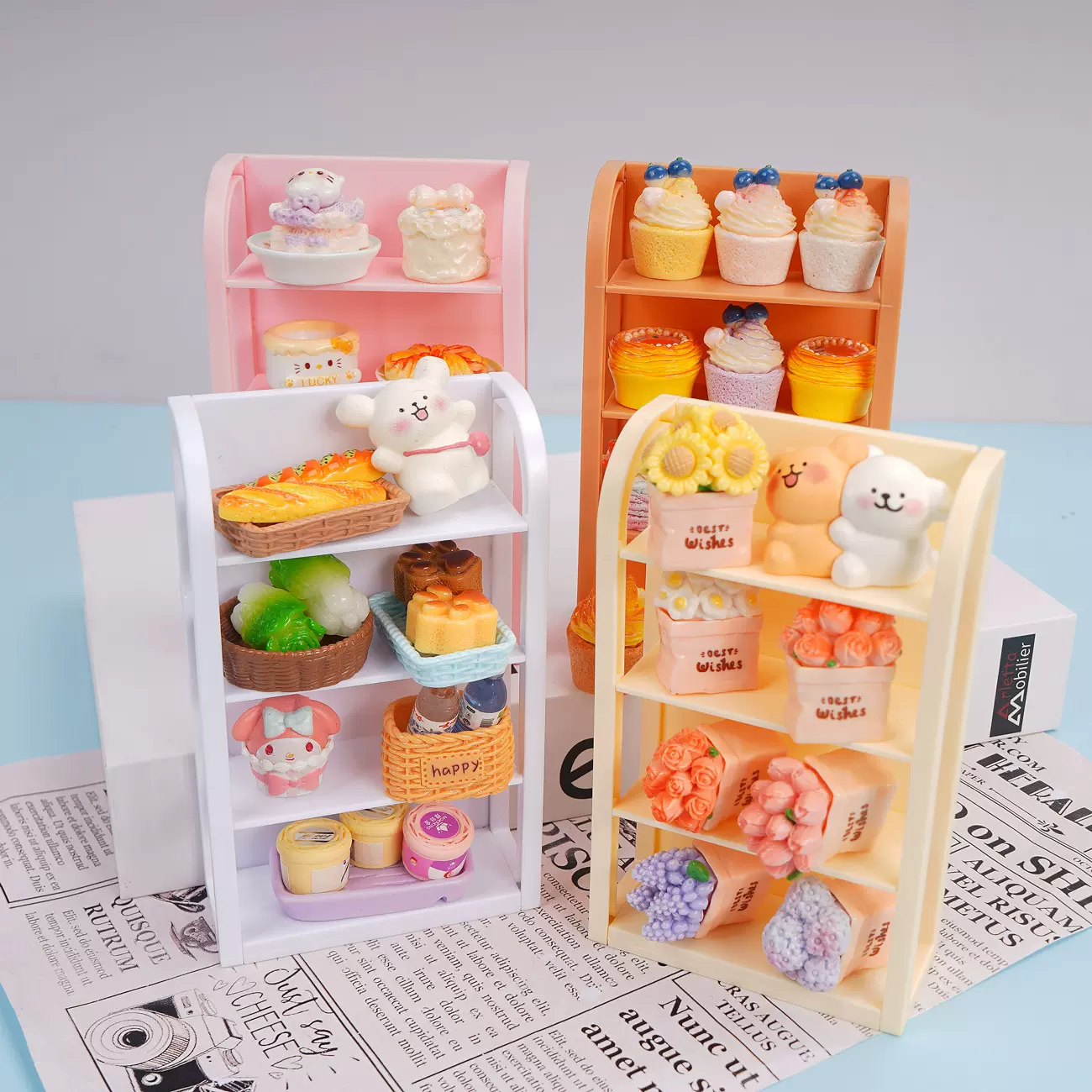 仿真迷你微缩超市货架 卡通可爱娃娃屋摆件食玩过家家玩具置物架