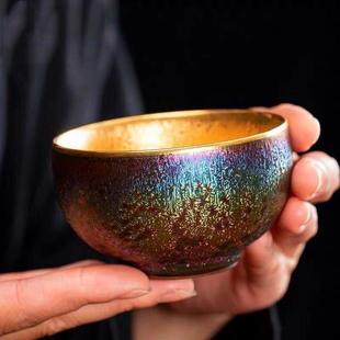 Colorful Peacock Obsidian Gold Oil Drop Gilt Tea Cup Personal Master Cup 24K Pure Gold Tea Cup Jianjueqin