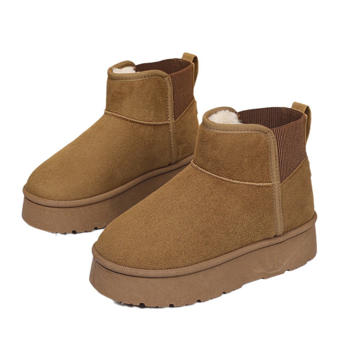 New women's snow boots with fleece thick sole warm snow cotton shoes brown black with wool inside_voghion.com