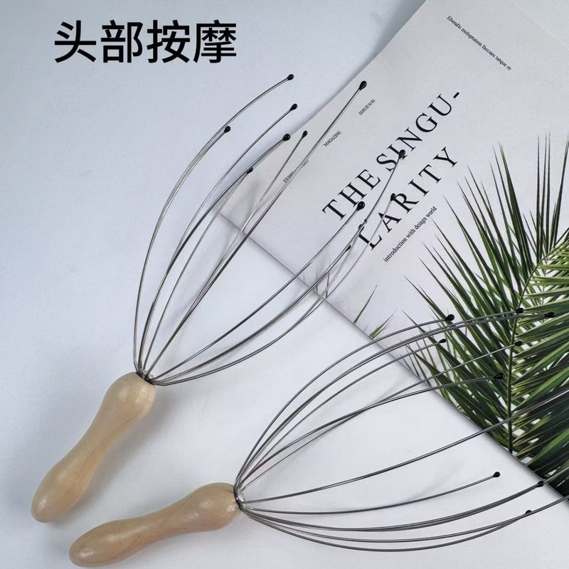 木柄头部按摩器钢丝头模手动按摩器木柄按摩器八爪跨境抓痒神器|undefined