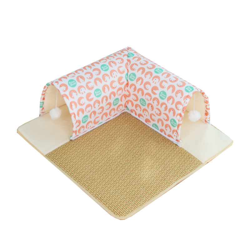 Verano nuevo túnel de nido de gato transfronterizo, nido de gato, juego y sueño, nido de gato integrado, patrón de patas de gato gris, nido de gato al por mayor