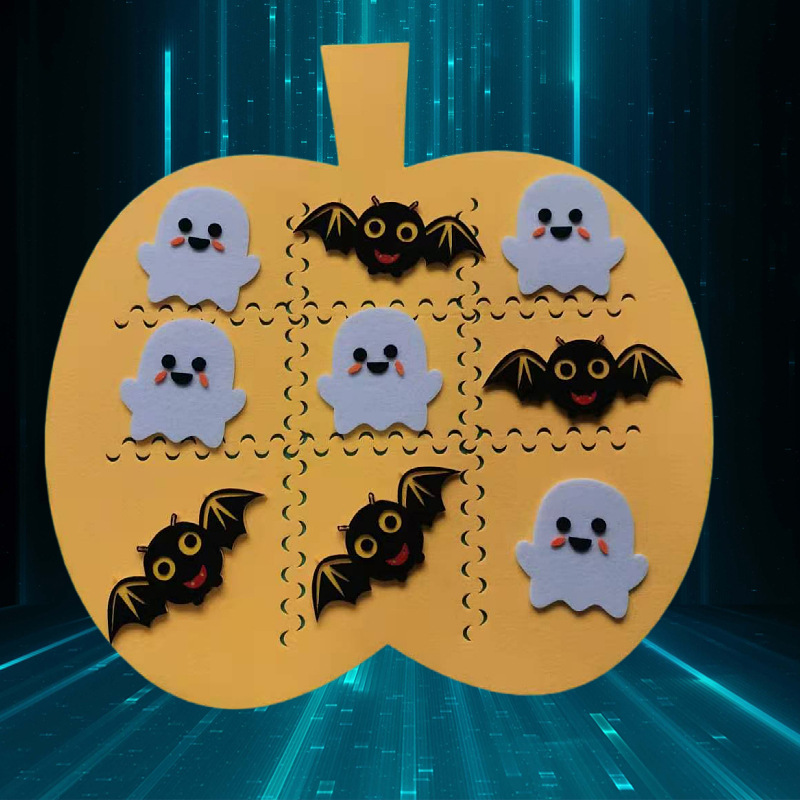 Halloween fieltro Tic Tac Toe estera del juego juguete de los niños DIY fantasma murciélago calabaza Tic Tac Toe estera del juego