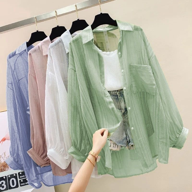 Women's sun protection cardigan, thin jacket, 2026 summer plus size new chiffon shirt, Korean style, elegant and loose fit.