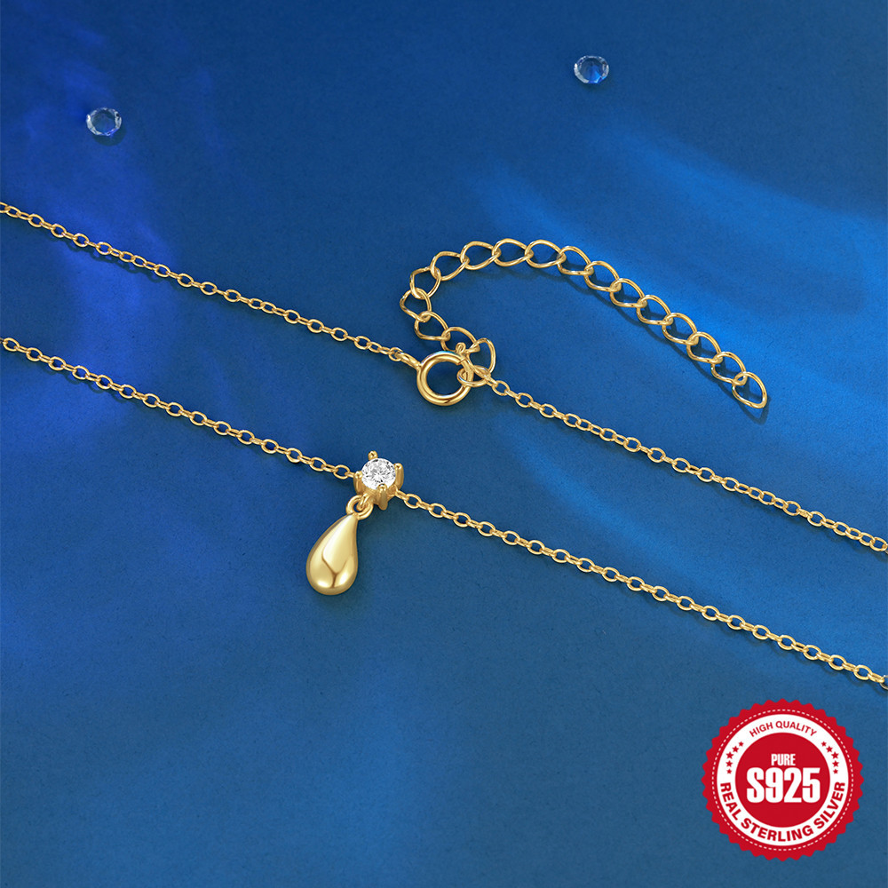 Collar de gota de agua brillante, estilo ins, temperamento, diseño tridimensional de nicho simple, cadena de clavícula de todo fósforo de plata de ley S925