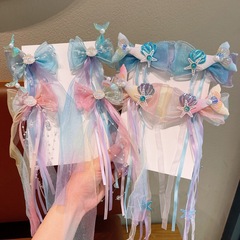 子供用ヘアピン超仙蝶結び編みヘアカードマーメイド頭飾り夏かわいい女の子人魚姫貝殻髪飾り